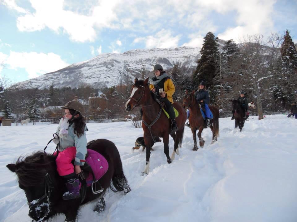 Cours d'equitation dans la neige à Gap